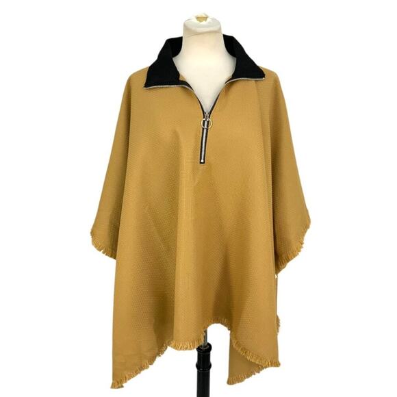 Nordstrom Rack Quarter Zip Ruana Poncho Tan Black One Size NWOT - Picture 2 of 6
